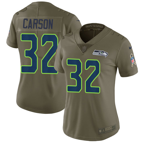 Nike Seahawks #32 Chris Carson Olive Women's Stitched NFL Limited 2017 Salute to Service Jersey