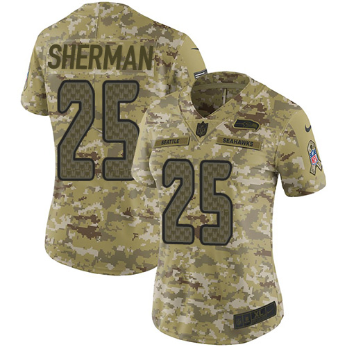 Nike Seahawks #25 Richard Sherman Camo Women's Stitched NFL Limited 2018 Salute to Service Jersey
