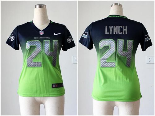 Nike Seahawks #24 Marshawn Lynch Steel Blue/Green Women's Stitched NFL Elite Fadeaway Fashion Jersey