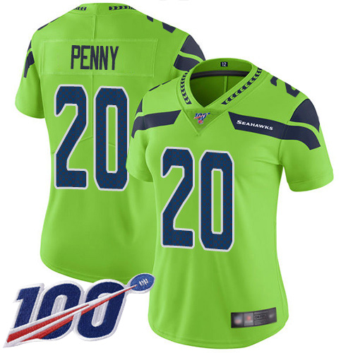 Nike Seahawks #20 Rashaad Penny Green Women's Stitched NFL Limited Rush 100th Season Jersey