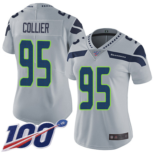 Nike Seahawks #95 L.J. Collier Grey Alternate Women's Stitched NFL 100th Season Vapor Limited Jersey