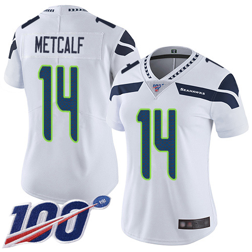 Nike Seahawks #14 D.K. Metcalf White Women's Stitched NFL 100th Season Vapor Limited Jersey