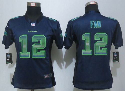 Nike Seahawks #12 Fan Steel Blue Team Color Women's Stitched NFL Elite Strobe Jersey