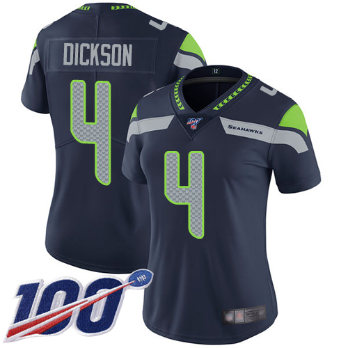 Nike Seahawks #4 Michael Dickson Steel Blue Team Color Women's Stitched NFL 100th Season Vapor Limited Jersey