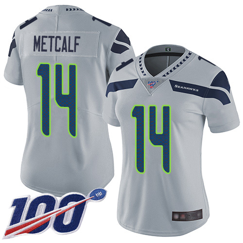 Nike Seahawks #14 D.K. Metcalf Grey Alternate Women's Stitched NFL 100th Season Vapor Limited Jersey