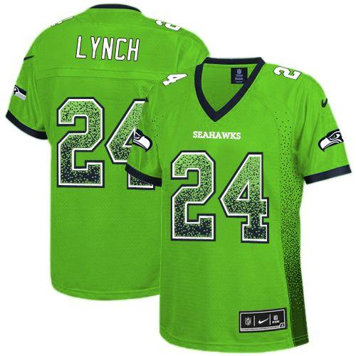 Nike Seahawks #24 Marshawn Lynch Green Women's Stitched NFL Elite Drift Fashion Jersey