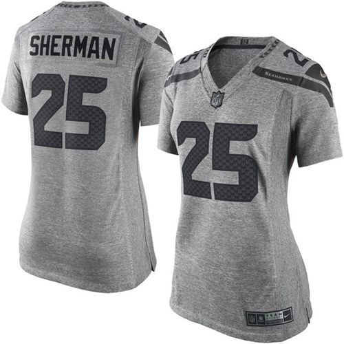 Nike Seahawks #25 Richard Sherman Gray Women's Stitched NFL Limited Gridiron Gray Jersey