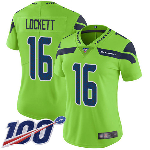 Nike Seahawks #16 Tyler Lockett Green Women's Stitched NFL Limited Rush 100th Season Jersey