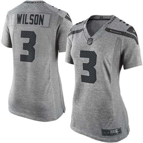 Nike Seahawks #3 Russell Wilson Gray Women's Stitched NFL Limited Gridiron Gray Jersey