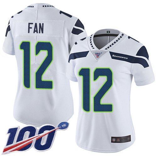 Nike Seahawks #12 Fan White Women's Stitched NFL 100th Season Vapor Limited Jersey