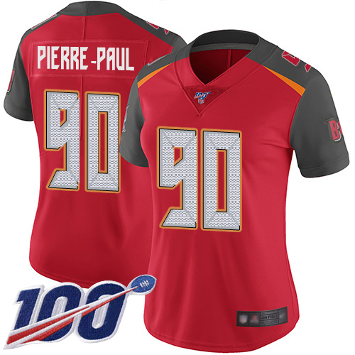 Nike Buccaneers #90 Jason Pierre-Paul Red Team Color Women's Stitched NFL 100th Season Vapor Limited Jersey