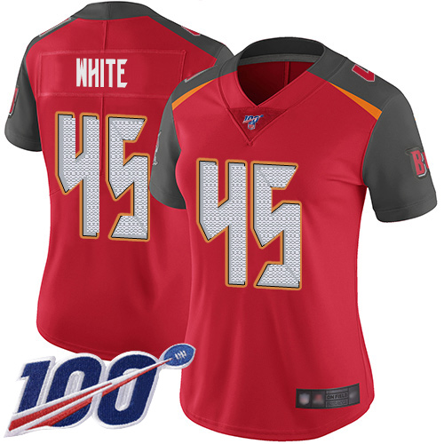 Nike Buccaneers #45 Devin White Red Team Color Women's Stitched NFL 100th Season Vapor Limited Jersey