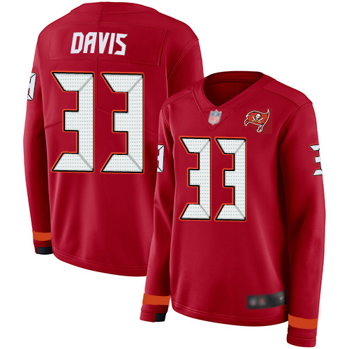 Nike Buccaneers #33 Carlton Davis III Red Team Color Women's Stitched NFL Limited Therma Long Sleeve Jersey
