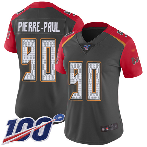 Nike Buccaneers #90 Jason Pierre-Paul Gray Women's Stitched NFL Limited Inverted Legend 100th Season Jersey