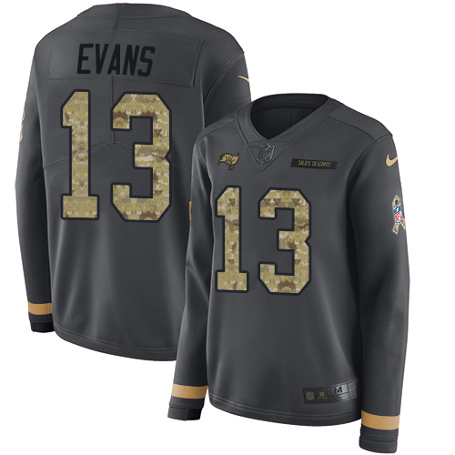 Nike Buccaneers #13 Mike Evans Anthracite Salute to Service Women's Stitched NFL Limited Therma Long Sleeve Jersey