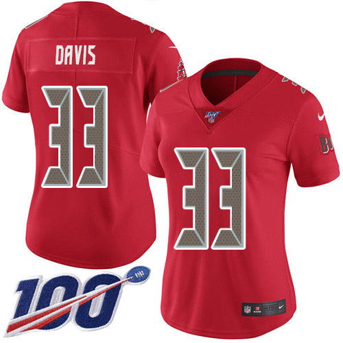 Nike Buccaneers #33 Carlton Davis III Red Women's Stitched NFL Limited Rush 100th Season Jersey