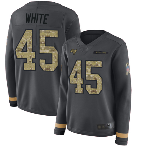 Nike Buccaneers #45 Devin White Anthracite Salute to Service Women's Stitched NFL Limited Therma Long Sleeve Jersey