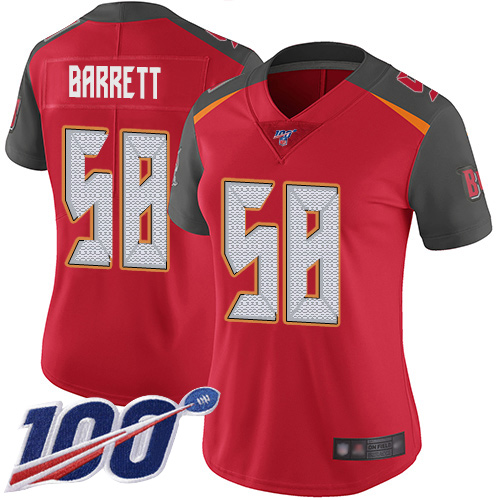 Nike Buccaneers #58 Shaquil Barrett Red Team Color Women's Stitched NFL 100th Season Vapor Limited Jersey