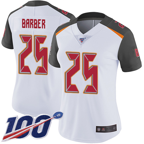 Nike Buccaneers #25 Peyton Barber White Women's Stitched NFL 100th Season Vapor Limited Jersey