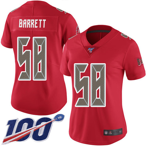Nike Buccaneers #58 Shaquil Barrett Red Women's Stitched NFL Limited Rush 100th Season Jersey