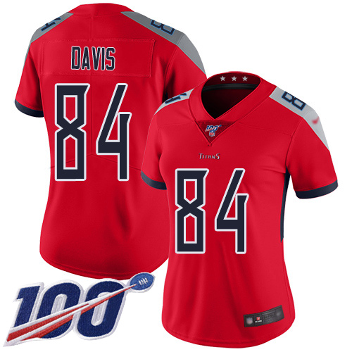 Nike Titans #84 Corey Davis Red Women's Stitched NFL Limited Inverted Legend 100th Season Jersey