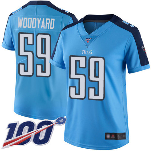 Nike Titans #59 Wesley Woodyard Light Blue Women's Stitched NFL Limited Rush 100th Season Jersey