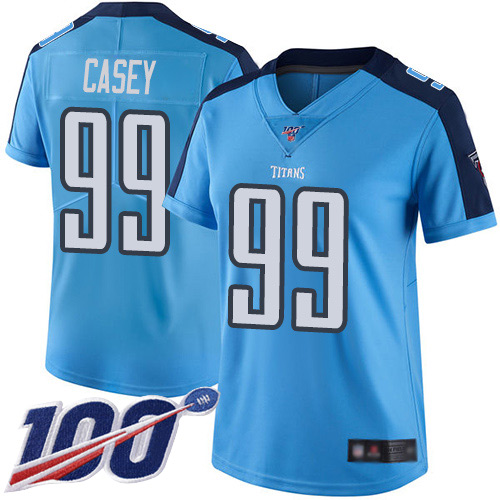 Nike Titans #99 Jurrell Casey Light Blue Women's Stitched NFL Limited Rush 100th Season Jersey