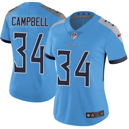 Nike Titans #34 Earl Campbell Light Blue Alternate Women's Stitched NFL Vapor Untouchable Limited Jersey