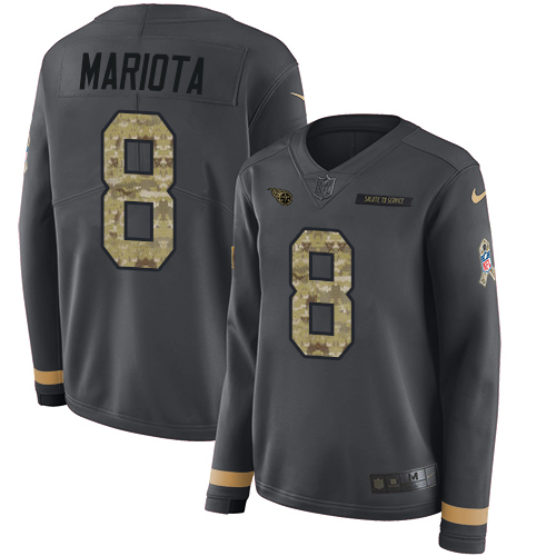 Nike Titans #8 Marcus Mariota Anthracite Salute to Service Women's Stitched NFL Limited Therma Long Sleeve Jersey