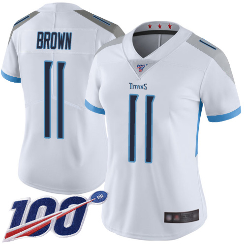 Nike Titans #11 A.J. Brown White Women's Stitched NFL 100th Season Vapor Limited Jersey