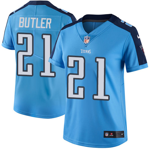 Nike Titans #21 Malcolm Butler Light Blue Women's Stitched NFL Limited Rush Jersey