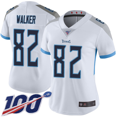 Nike Titans #82 Delanie Walker White Women's Stitched NFL 100th Season Vapor Limited Jersey