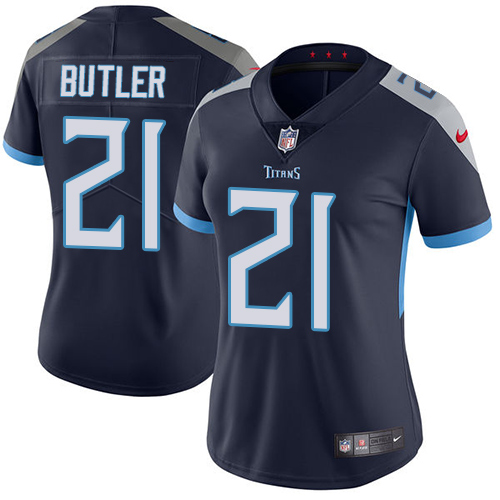 Nike Titans #21 Malcolm Butler Navy Blue Team Color Women's Stitched NFL Vapor Untouchable Limited Jersey