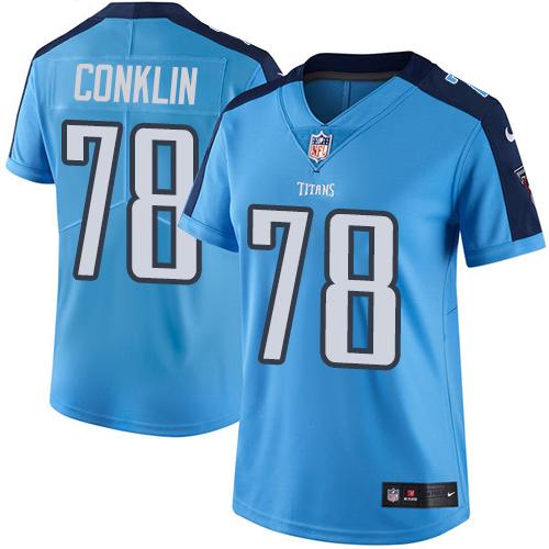 Nike Titans #78 Jack Conklin Light Blue Women's Stitched NFL Limited Rush Jersey