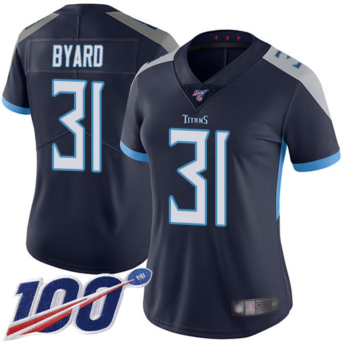 Nike Titans #31 Kevin Byard Navy Blue Team Color Women's Stitched NFL 100th Season Vapor Limited Jersey