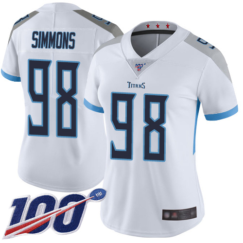Nike Titans #98 Jeffery Simmons White Women's Stitched NFL 100th Season Vapor Limited Jersey
