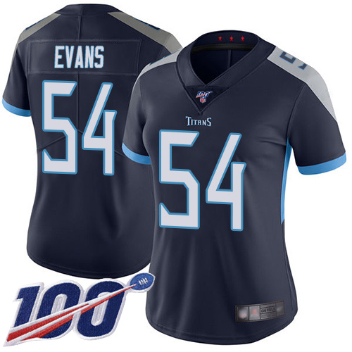 Nike Titans #54 Rashaan Evans Navy Blue Team Color Women's Stitched NFL 100th Season Vapor Limited Jersey