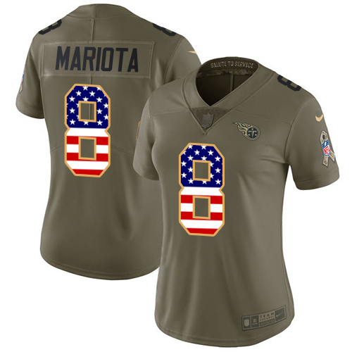 Nike Titans #8 Marcus Mariota Olive/USA Flag Women's Stitched NFL Limited 2017 Salute to Service Jersey