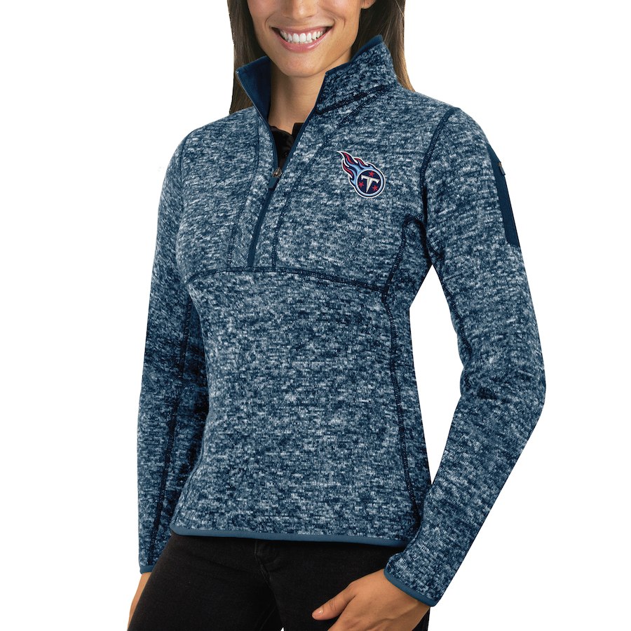Tennessee Titans Antigua Women's Fortune Half-Zip Sweater Heather Navy