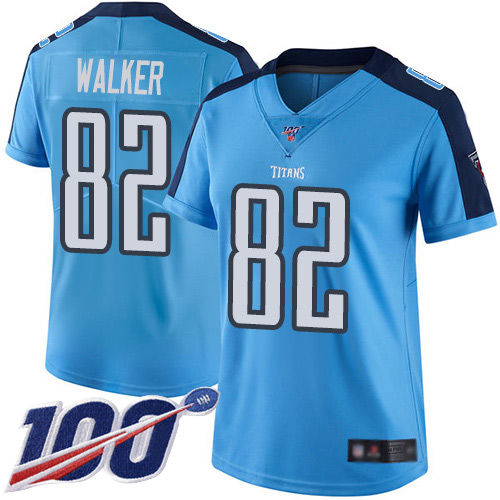 Nike Titans #82 Delanie Walker Light Blue Women's Stitched NFL Limited Rush 100th Season Jersey
