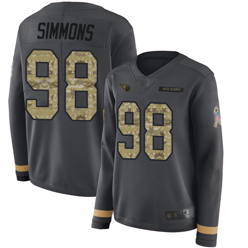 Nike Titans #98 Jeffery Simmons Anthracite Salute to Service Women's Stitched NFL Limited Therma Long Sleeve Jersey