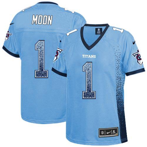 Nike Titans #1 Warren Moon Light Blue Alternate Women's Stitched NFL Elite Drift Fashion Jersey