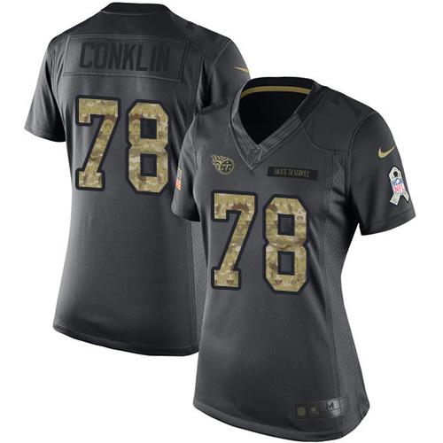 Nike Titans #78 Jack Conklin Black Women's Stitched NFL Limited 2016 Salute to Service Jersey