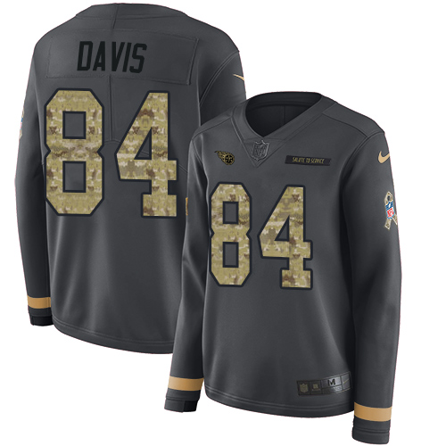 Nike Titans #84 Corey Davis Anthracite Salute to Service Women's Stitched NFL Limited Therma Long Sleeve Jersey