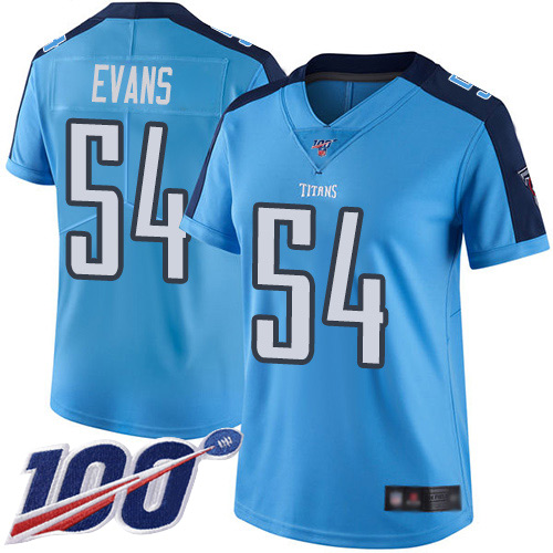 Nike Titans #54 Rashaan Evans Light Blue Women's Stitched NFL Limited Rush 100th Season Jersey