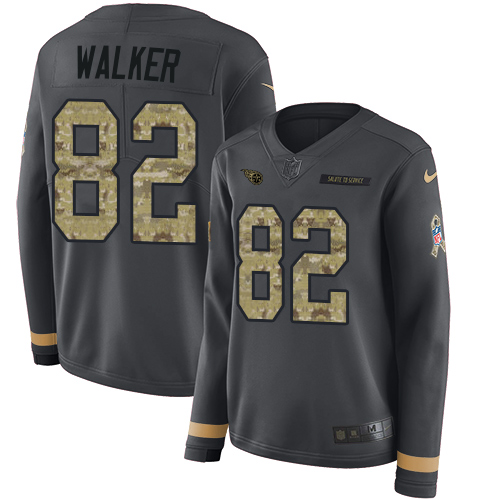 Nike Titans #82 Delanie Walker Anthracite Salute to Service Women's Stitched NFL Limited Therma Long Sleeve Jersey