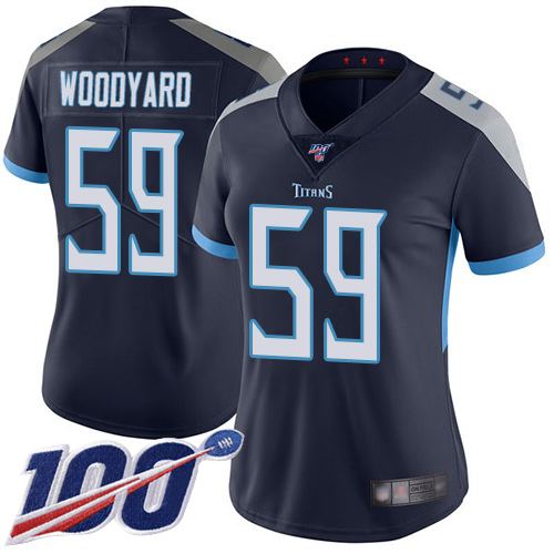 Nike Titans #59 Wesley Woodyard Navy Blue Team Color Women's Stitched NFL 100th Season Vapor Limited Jersey
