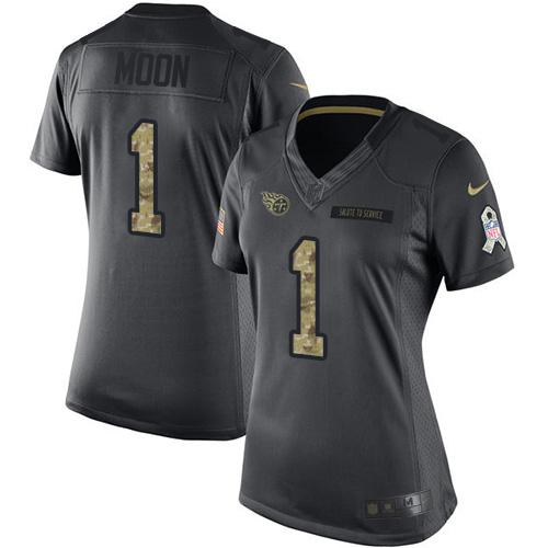 Nike Titans #1 Warren Moon Black Women's Stitched NFL Limited 2016 Salute to Service Jersey