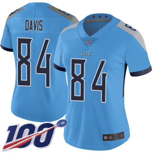 Nike Titans #84 Corey Davis Light Blue Alternate Women's Stitched NFL 100th Season Vapor Limited Jersey