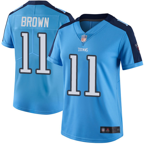 Nike Titans #11 A.J. Brown Light Blue Women's Stitched NFL Limited Rush Jersey